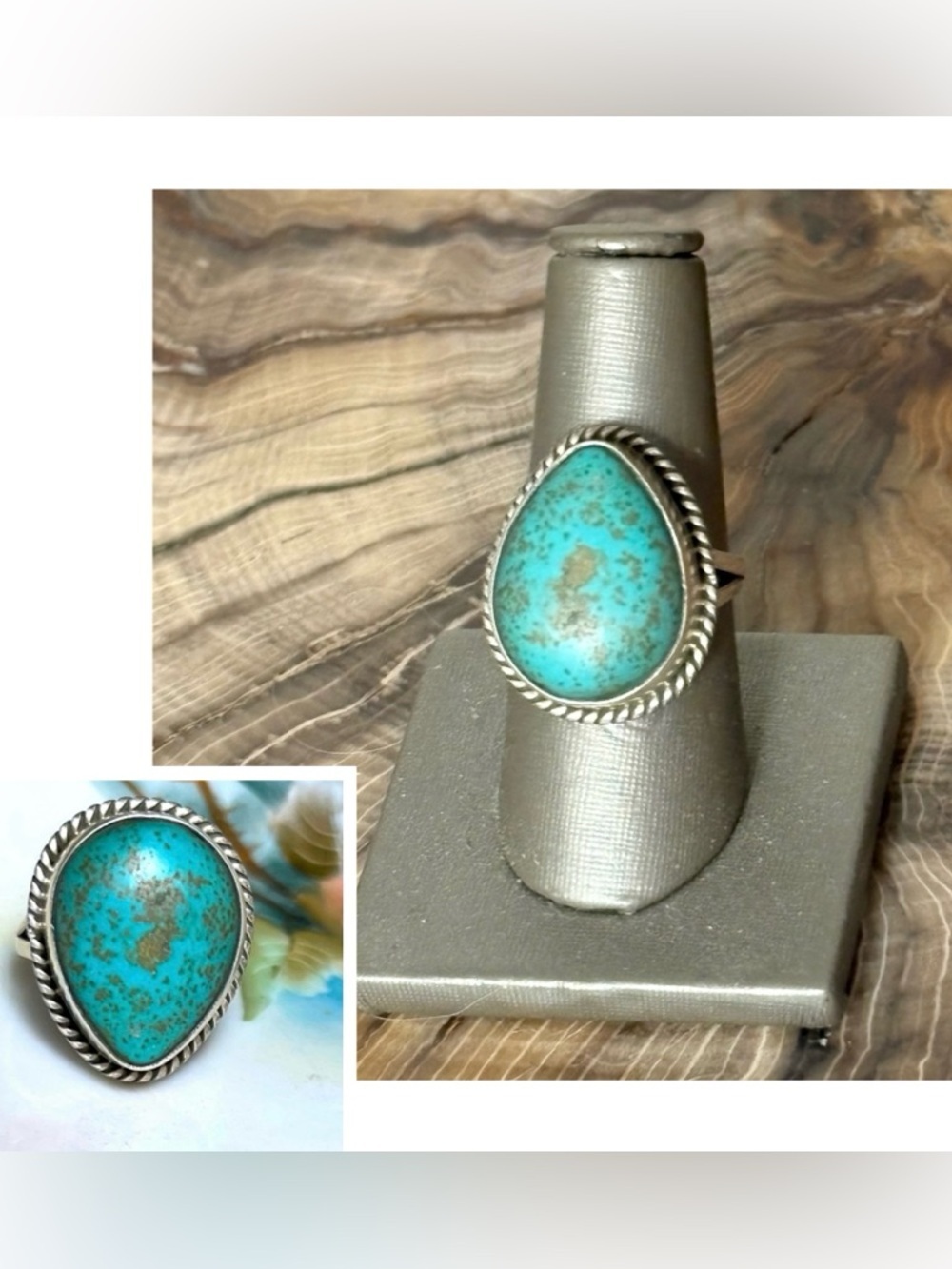 Turquoise with Copper Sterling Silver Large Native American Ring